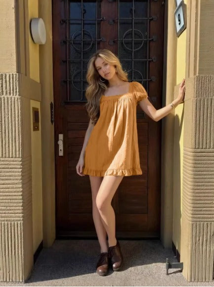 Women’s Square Neck Ruffled Mini Dress