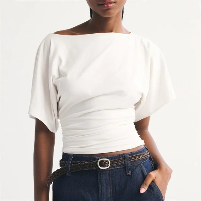 Ruched Waist Flutter Sleeve Top