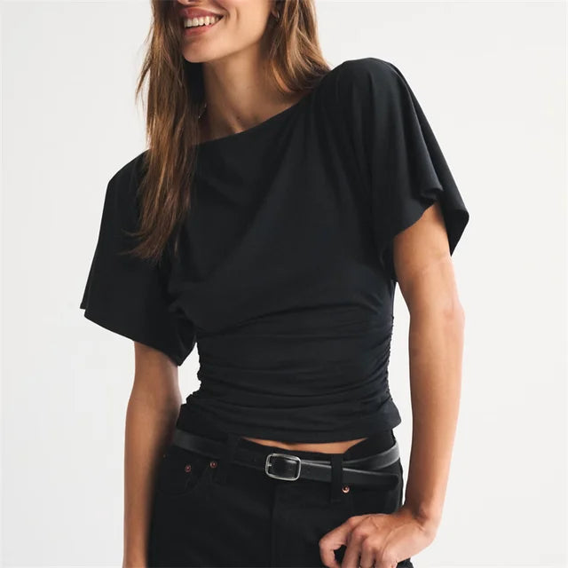 Ruched Waist Flutter Sleeve Top