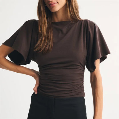 Ruched Waist Flutter Sleeve Top